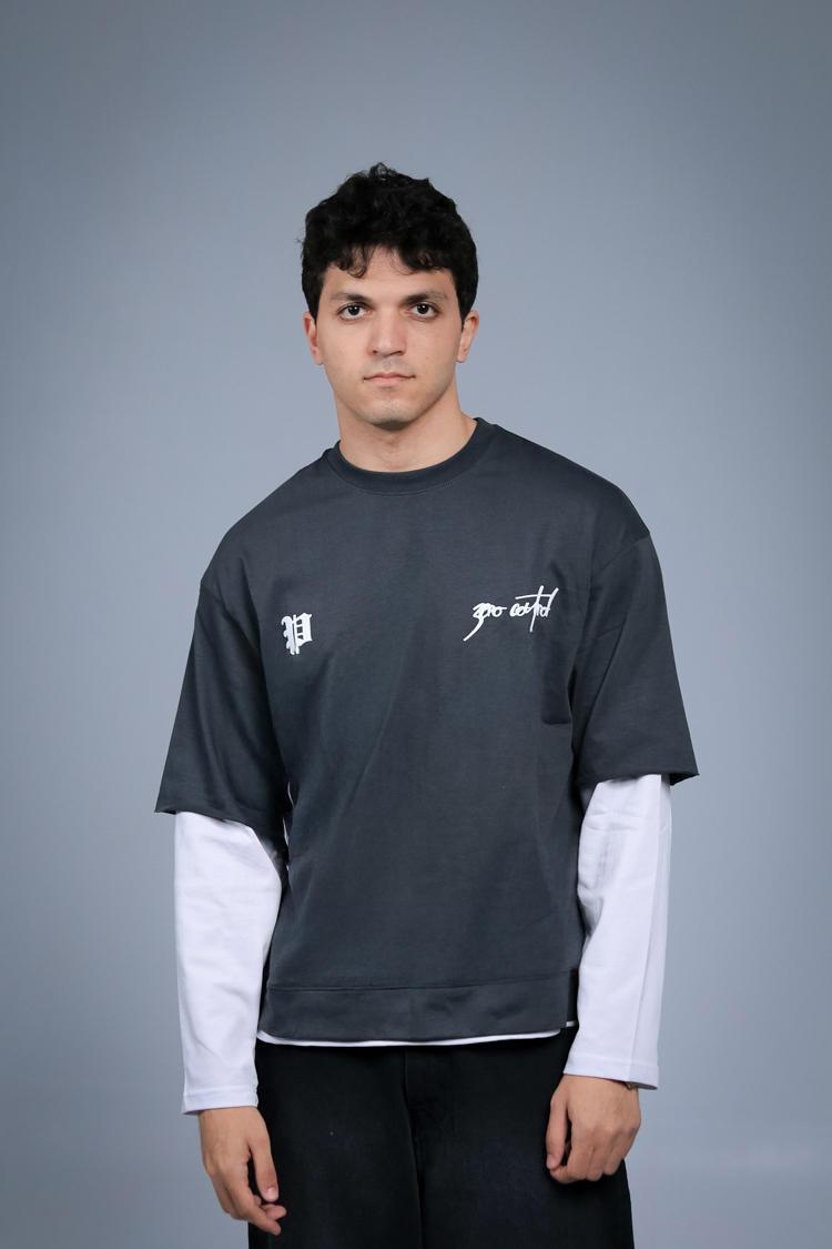 DARK GRAY DOUPLE SLEEVE SHIRT